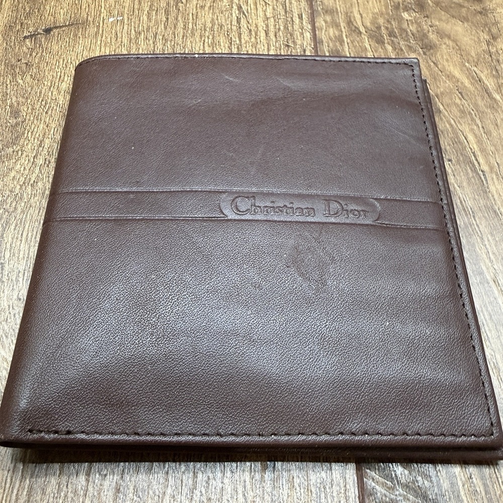 Vintage CHRISTIAN DIOR Mens Brown Leather Cardholder Bifold Wallet NEW - Picture 7 of 7
